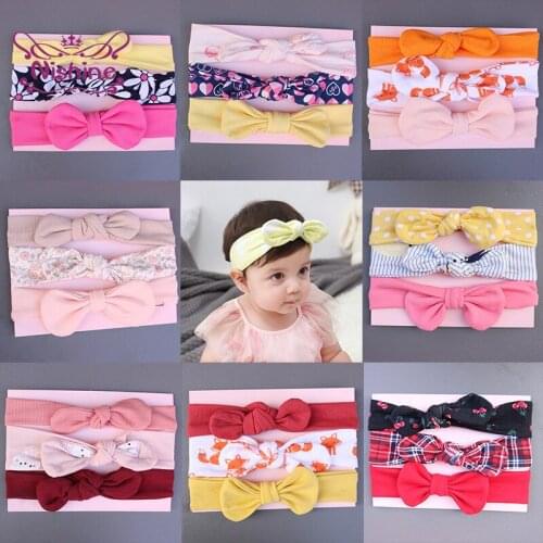 3pcs/set Fashion Printed Bunny Ears Headband Plaid Bowknot Baby Girls Hairband Elastic Children Headwear Infant Birthday Gifts