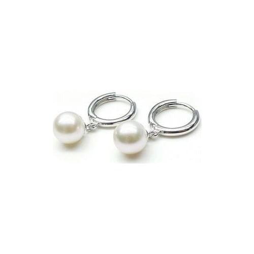 7-7.5mm Round White Genuine Akoya Pearl Drop Earrings 925 Sterling Silver