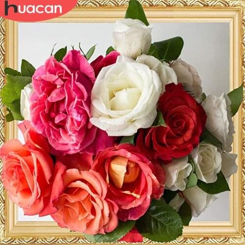 HUACAN 5d Diy Diamond Painting Rose Flower House Decoration Mosaic Floral Embroidery Cross Stitch Diamond Art