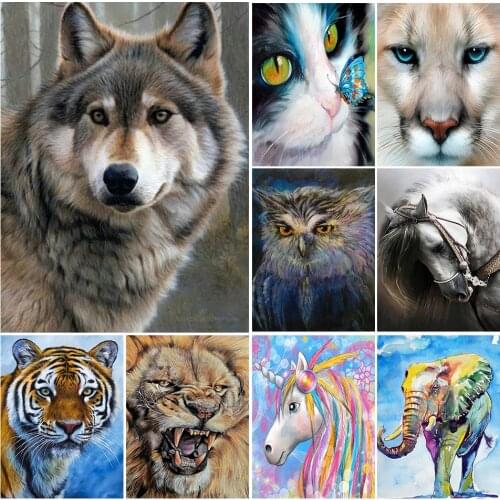 5D Diy diamond Painting Full Square Animal Wolf Cat Cross Stitch kits Mosaic Pattern Rhinestones Gift Diamond Embroidery Lion