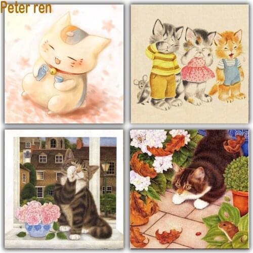 Peter ren Diamond Painting Cross stitch DIY Diamond Embroidery full iocn Square or Round Mosaic pictur Home Decor Cats emotions