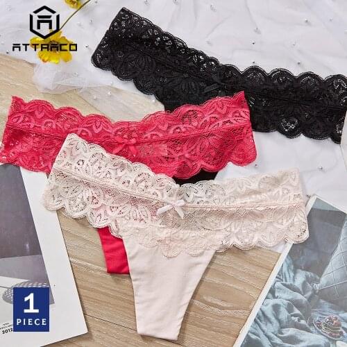 ATTRACO Underwear Panties 1 Piece Womens Thong Lace String Tanga Briefs Soft Cute Colorful Transparent Hollow-out