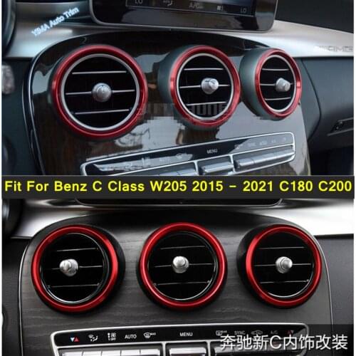 Lapetus Car Styling Air AC Vent Ring Frame Cover Trim Metal For Mercedes-Benz C Class W205 2015 - 2021 C180 C200/ Red Interior