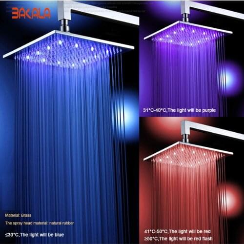 BAKALA 8 10 12 16 Inch Water Powered Rain Led Shower Head Bathroom 3 Colors Led Showerhead. Chuveiro Led