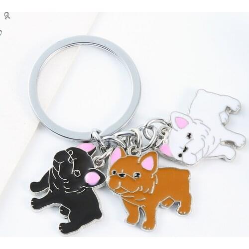 DIY Chow Chow Bulldog Pet Keychain Dog charm Tag Key Keychains Woman Fashion Jewelry Car Key Ring Wholesale Metal Key Chain gift