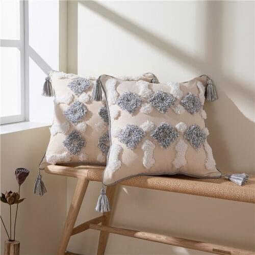 Cushion Cover Cotton Linen Tassel Pillow Case Tufted Beige Decorative Throw Pillow Cushion for Sofa Bed Home 45x45/40x40