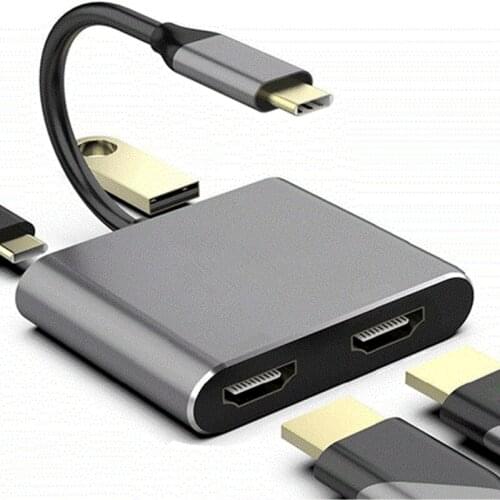 Type C Docking Station Hub to Two HDMI-Compatible Ports 4K 4 in 1