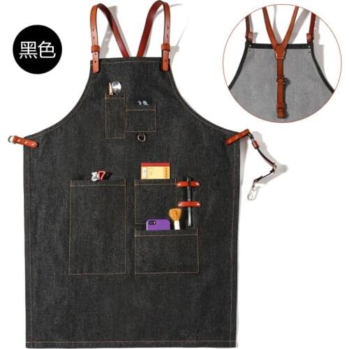 Tea shop apron custom logo printing coffee roaster western restaurant manicure kitchen men and women denim overalls