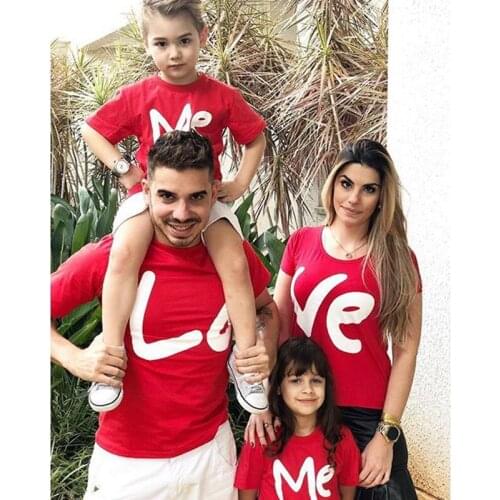 Cotton Summer Clothes Top 2021 Love Family Parent Child Casual Mom Dad Kids Letter Print Short Sleeve Pullover T-shirt Tops Soft