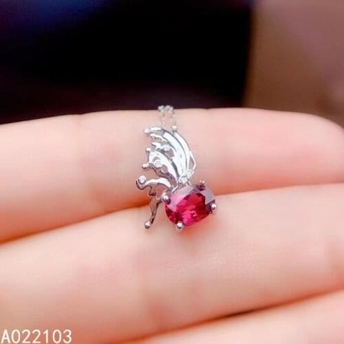 KJJEAXCMY fine jewelry 925 Sterling Silver inlaid natural pyrope garnet Girl elegant fashion gem Butterfly Pendant Necklace supp