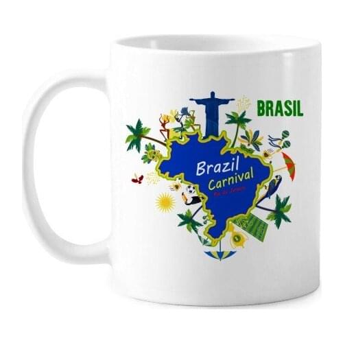 Mount Corcovado Brazil Maps Brazil Carnival Rio de Janeiro Slogan Classic Mug White Pottery Ceramic Cup Gift Milk Coffee