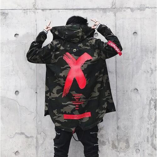 New Western Fashionable Camouflage Letter Printed Thin Mens Hooded Jackets Hip Hop Autumn Casual Windproof Male Anorak Coats