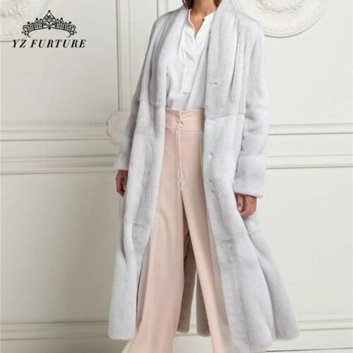 2021 Winter Womens Natural Real Mink Fur Pure White Straight Jacket 120 cm Length Fashionable Atmospheric Mink Warm Overdress