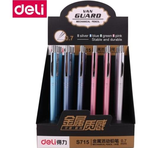 24PCS/LOT Deli S715 Mechanical Pencil 0.7mm Auto pencil Metal case pencial 4 colors Top brand Deli