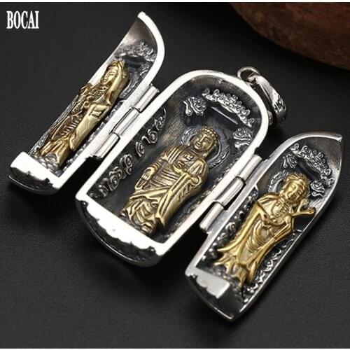 Real s925 silver jewelry classic retro western three sacred pendants for man Thai silver Avalokites Buddha men and women pendant