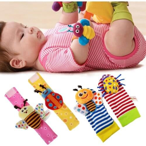 Newborn Cartoon Baby Wrist Strap Animal Socks with Bell Baby Rattle Toy Set
