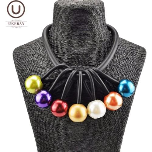 UKEBAY New Choker Necklaces Multicolor Pearl Necklace Women Rubber Jewelry Handmade Sweater Chain Short Collar Necklaces Party