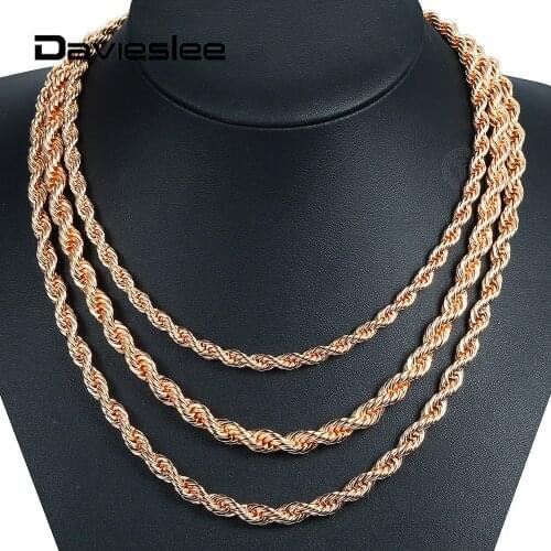 5/6/7mm 585 Rose Gold Color Necklace for Women Men Twisted Rope Link Chain Party Wedding Fashion Jewelry Gifts 50 60cm LCNM02