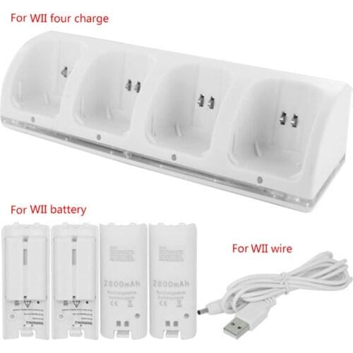 P82F 4Port Smart Charger Charging Dock Station with Rechargeable Batteries USB Data Cable for WII Game Console