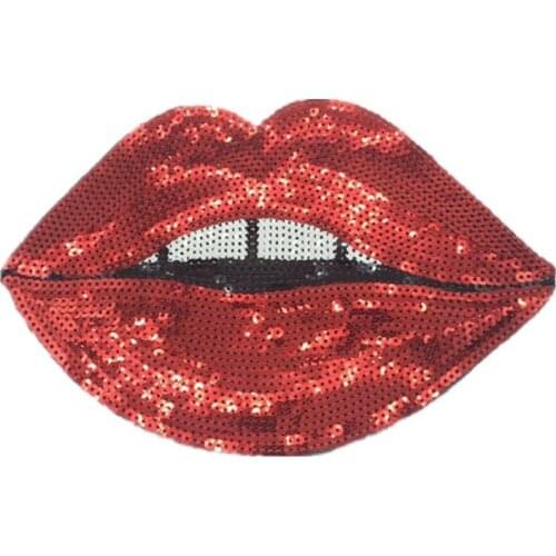 New Arrival Large Red Lips Patch for Clothes DIY Mouth Sequined Partch DIY Decorative Appliques Sticker Iron-on Patches 2PCS/lot