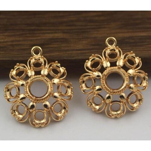 20pcs Brass Casted Open Back Pendant Strong Prongs Bezels Cups Setting fit 4 8 3 4x6mm Resin Cameo Cabochons Bases Findings DIY