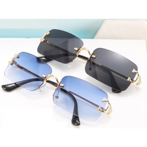 Rimless Rivet Rectangle Sunglasses for Women Men Purple Pink Shades 90s Vintage Small Square Sunglasses Driving Glasses UV400