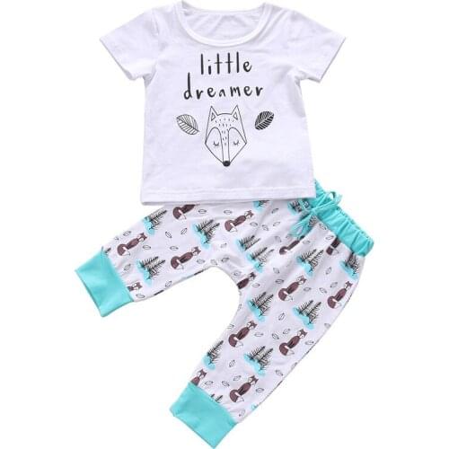 Pudcoco Hot Fashion Baby Newborn Summer Two-piece outfits Letters little dreamer T-shirt Tops+Pants Clothes Babe Boys Girls 0-2Y