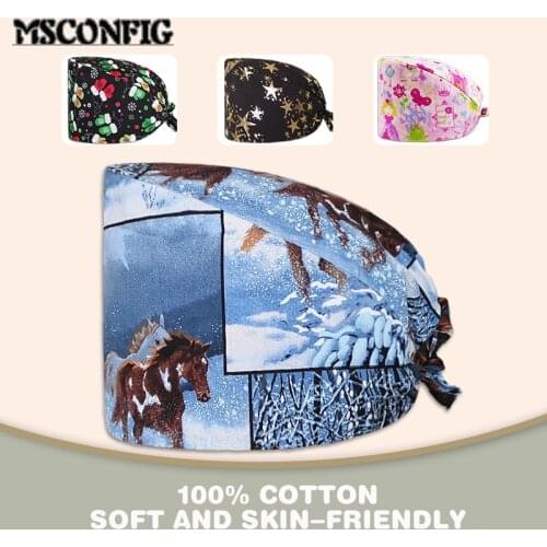 Personalized Printing Adjustable Nurse Cap Doctor Cap Beauty Salon Work Scrub Cap Lab Pet Shop Unisex Comfortable Scrub Cap