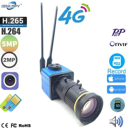 RTSP Stream 5-50MM CS Lens IP Camera Wireless 4G 3G 1080P 1920P 5MP Humanoid BOX IP Camera With SIM Card Slot&TF Card Slot Audio