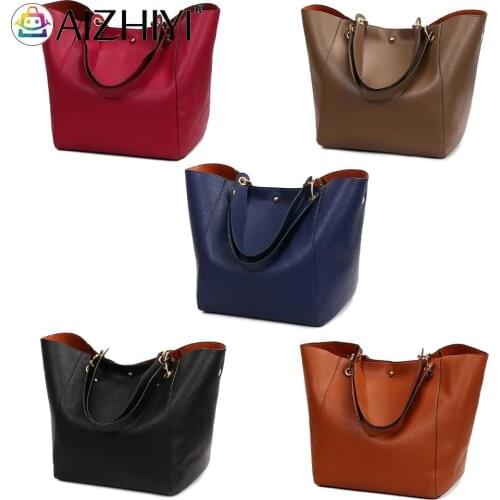 Stylish Girl Handbags Fashion Women PU Leather Bucket Shopping Shoulder Bag Lady Casual Solid Color Large Capacity Tote Handbags