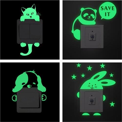 Creative Cat Dog Fairy Car Pattern Switch Stickers Glow In The Dark Wall Decals Kids Room Home Decoration Diy Luminous Mural Art