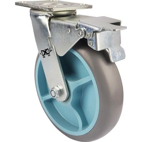 Heavy-duty 6-inch Tpr / Tpe Double Bearing Brake Wheel Ultra Quiet Universal Industrial Cast Manufacturers Direct Selling