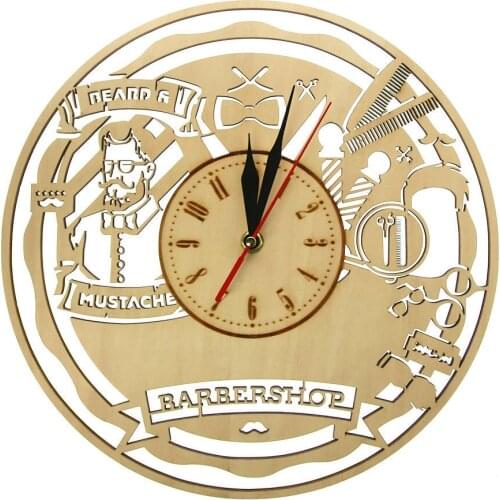 Vintage Barber Shop Wooden Wall Clock Beauty Salon Wall Art Decor Silent Sweep Clock Watch Hairdresser Gift Shaving Barber Tools