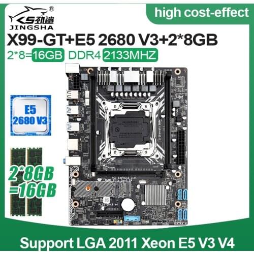 X99 GT motherboard set Combo Xeon E5 2680 V3 LGA2011-3 CPU 2pcs * 8GB 2133MHz DDR4 Desktop Memory