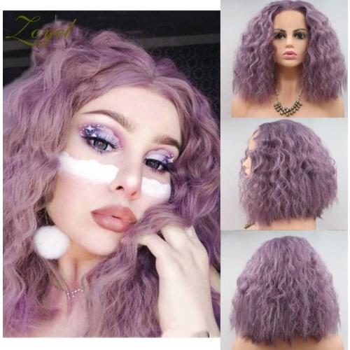 Zoyel Purple Wigs Long Loose Curly Hair Synthetic Lace Front Wigs For Women Heat Resistant Fiber Long Hair Wig