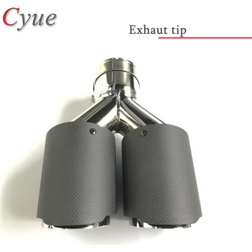 1PCS Y Model Dual Carbon fiber + stainless steel universal Auto exhaust tip Double end pipe for bmw benz nissan jaguar