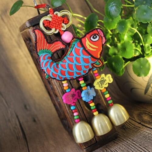 10pcs # wholesale backpack bag home CAR wall efficacious Mascot native Goldfish FENG SHUI copper bell lucky Embroidery Pendant