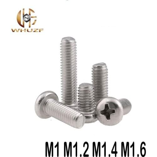 100PC M1 M1.2 M1.4 M1.6 GB818 304 Stainless Steel Phillips truss head screws Flat round Cross slot Furniture Cross socket screw