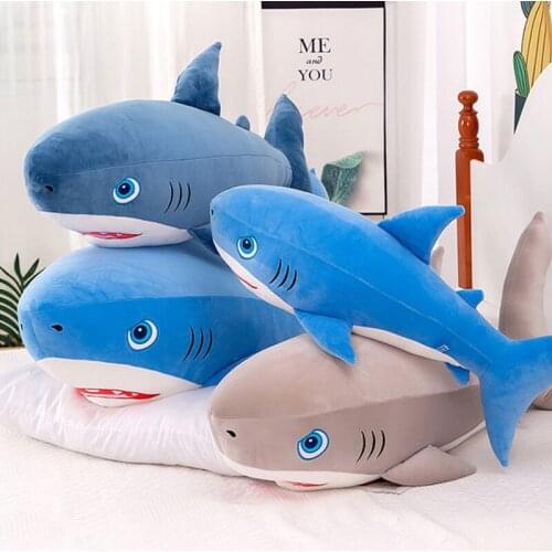 50/70cm Big Shark Plush Toy Stuffed Soft Doll Cute Animals Marine Life Sleeping Pillow Baby Toys Kawaii Room Decor Birthday Gift