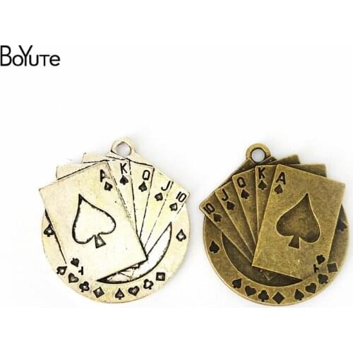 BoYuTe (10 Pieces/Lot) 39*42MM Antique Bronze Silver Poker Fashion Pendant Vintage Zinc Alloy Sweater Chain Wholesale Jewelry