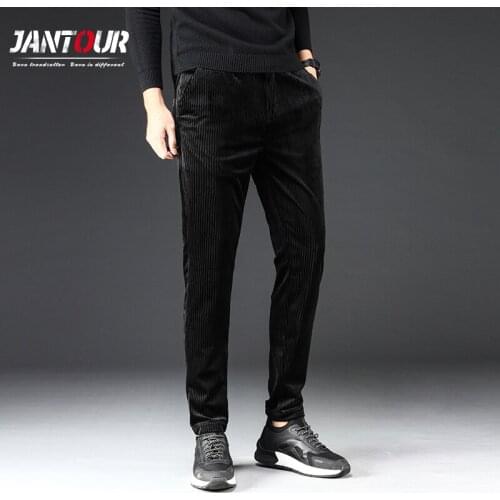 High Quality Corduroy Pants Men Winter New Plus Thick Warm Mens Trousers Black Loose Straight Long Pants Male Pantalon 36 38