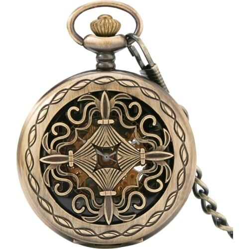 Creative Hollow Skeleton Chinese Knot Design Fob Chain Watch Steampunk Clock Mechanical Pocket Watch Retro Art Collection Gifts