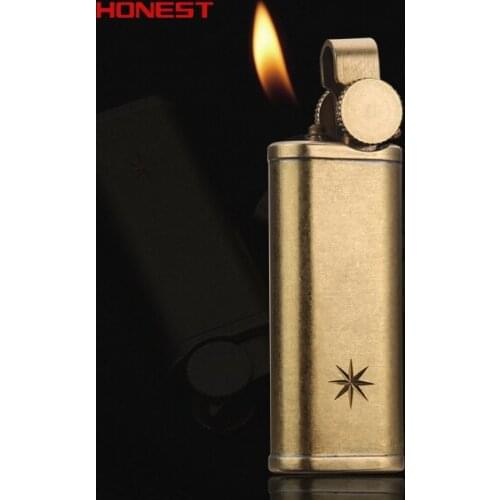 Honest Inflatable lighter personality retro sand pure copper pipe ignition