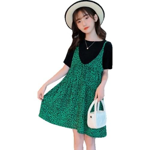 Kids Clothes Girls Tshirt + Leopard Dress Clothing For Girls Casual Style Girls Sets Summer Kid Clothes 6 8 10 12 14