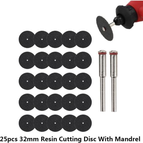25pcs 32mm Grinding Wheel Resin Cutting Disc Mini Circular Saw Blade Rotary Cut Off Wheels With Mandrels For Dremel Rotary Tools