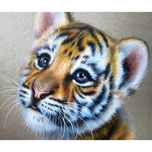 DIY 5D Diamond Painting Kit,5D Diamond Painting Full Square Drill DIY Painting Diamond Wall Art for Adults Cute Baby Tiger