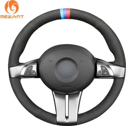 MEWANT Black Genuine Leather Suede Hand Sew Car Steering Wheel Cover For BMW Z4 E85 (Roadster) 2003-2008 E86 (Coupe)