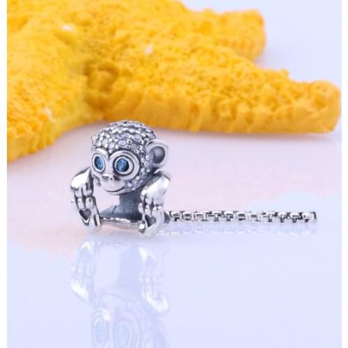 DoDoFly Authentic S925 Silver Shining Childlike Zodiac Long-tailed Monkey Naughty Monkey beads Fit Original Charms Bracelet