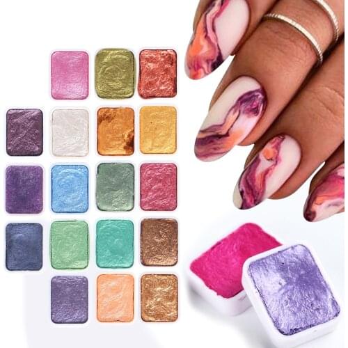 6/12/18pcs Nail Paint Glitters Pigment Watercolor Pearl Shimmer Metal Blooming Polish Painting Decoration For Manicure JI1915-2