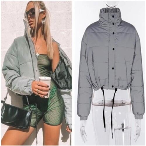 Winter Fashion Reflective Short Warm Ladies Jacket Luminous Jacket Short Jacket Top Gray New Lady Parker Autumn Ladies Jacket